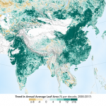 Mapa zalesienia Azji, źródło: nasa.gov